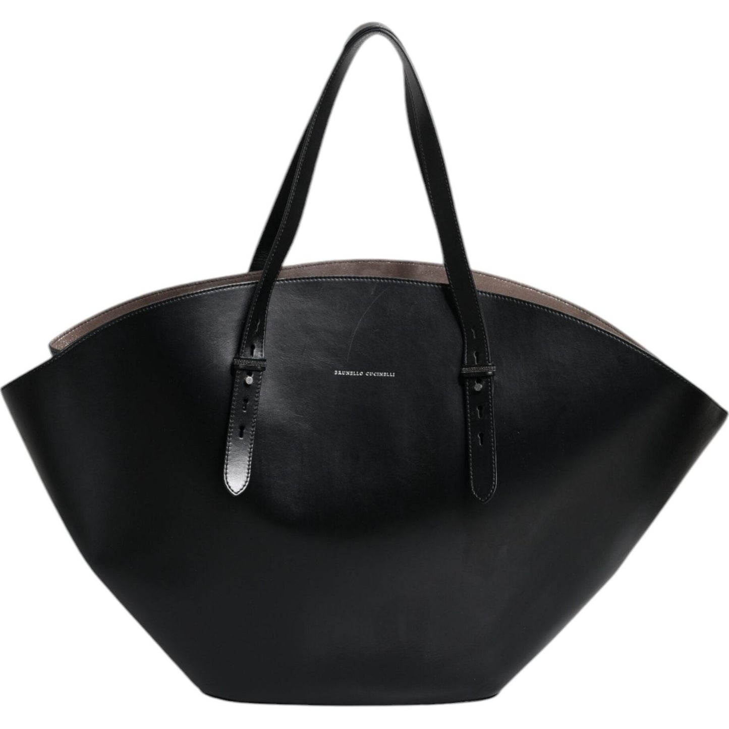 Brunello Cucinelli Black Leather Logo Shoulder Strap Shopping Tote Bag