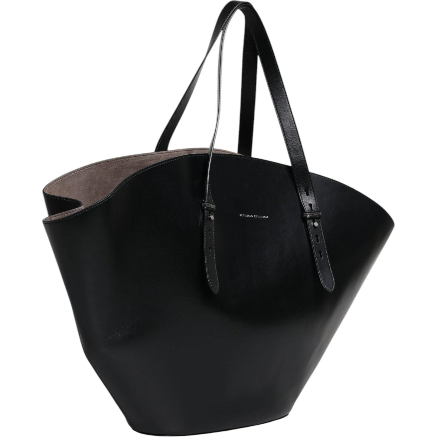 Brunello Cucinelli Black Leather Logo Shoulder Strap Shopping Tote Bag