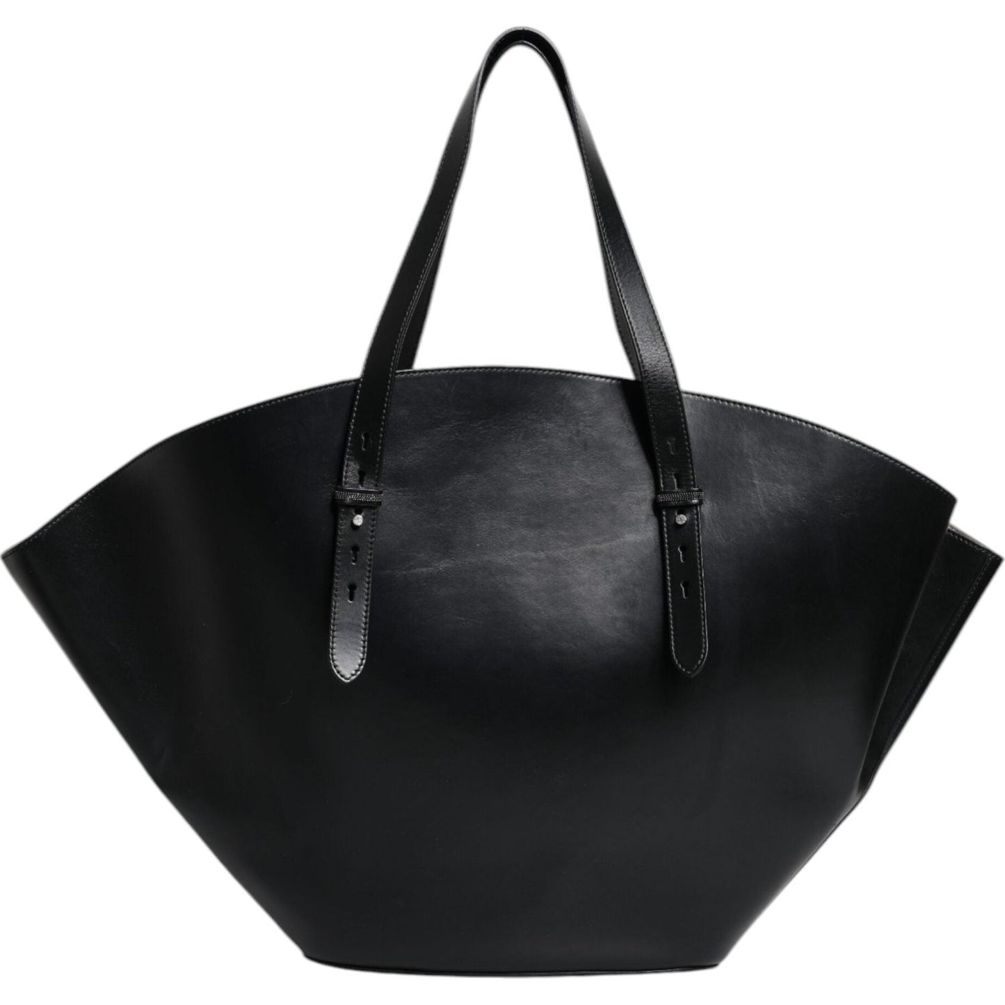 Brunello Cucinelli Black Leather Logo Shoulder Strap Shopping Tote Bag