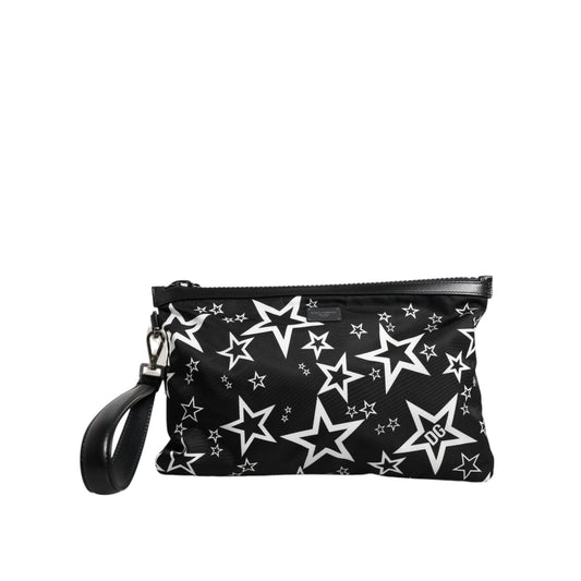 Dolce & Gabbana Black White Stars Pattern Clutch Pouch Bag