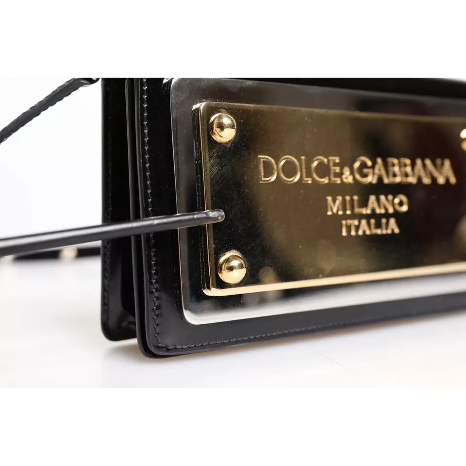 Dolce & Gabbana Black Patent Leather Logo Plaque Crossbody Bag