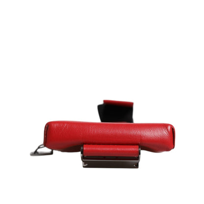 Dolce & Gabbana Red Leather Logo Zip Around Card Holder Wide Strap Wallet