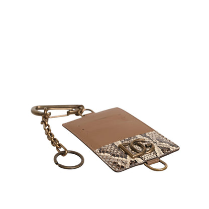 Dolce & Gabbana Brown Exotic Leather Card Holder DG Logo Plaque Wallet