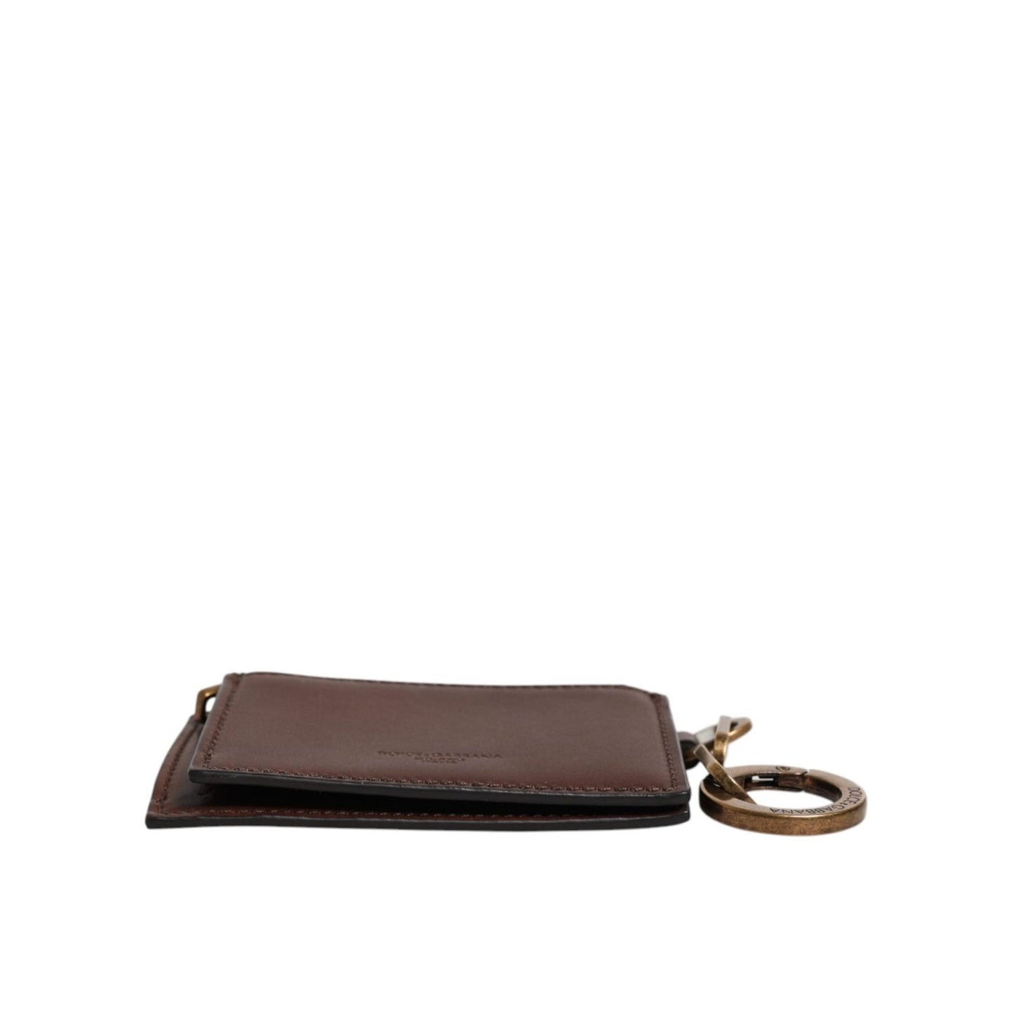 Dolce & Gabbana Brown Leather Zip Logo Keyring Coin Purse Keyring Wallet