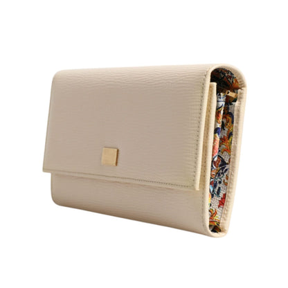 Dolce & Gabbana Beige Leather Trifold Logo Plaque Card Holder Wallet