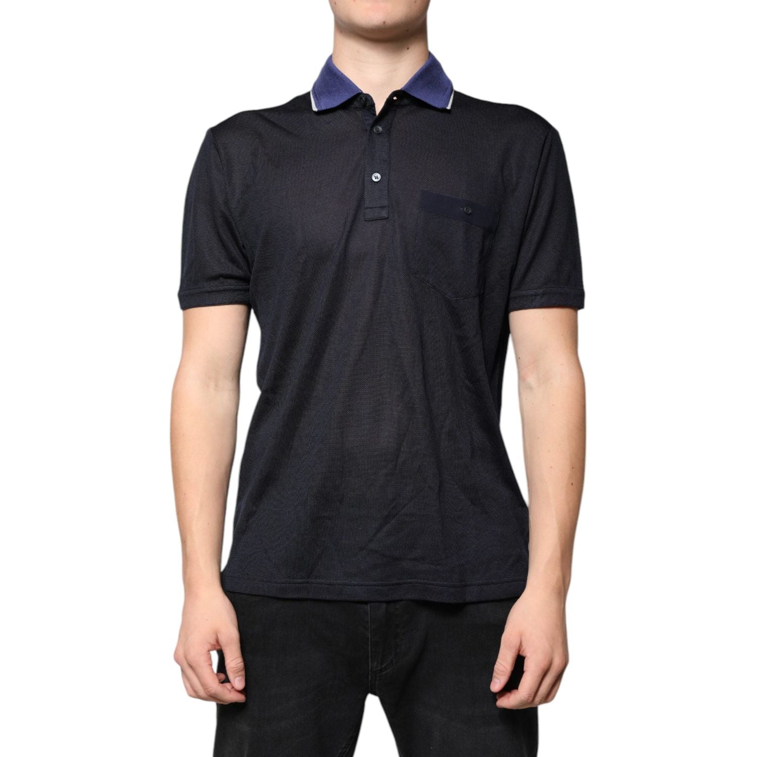 Dolce & Gabbana Blue Silk Collared Short Sleeves Polo T-shirt
