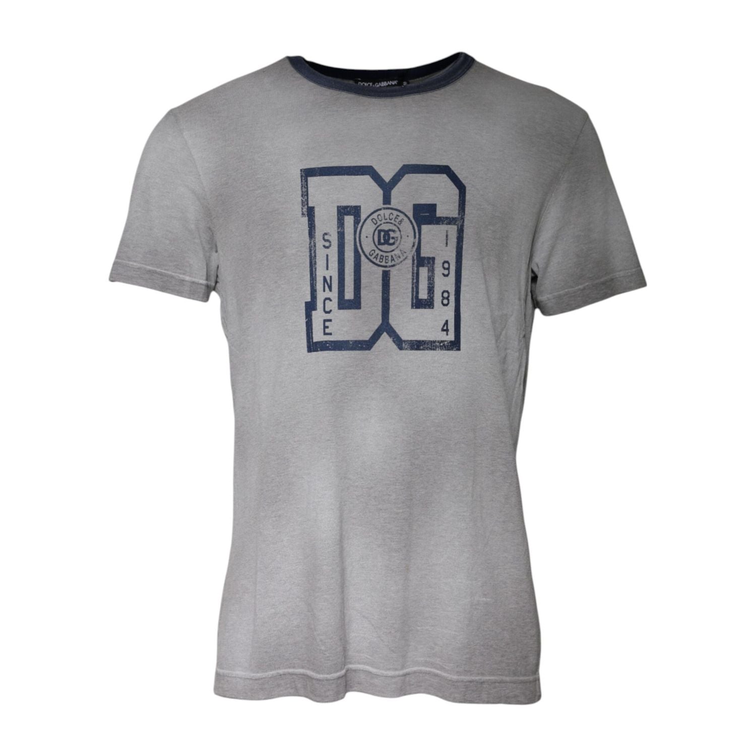 Dolce & Gabbana Gray Logo Print Cotton Crew Neck T-shirt