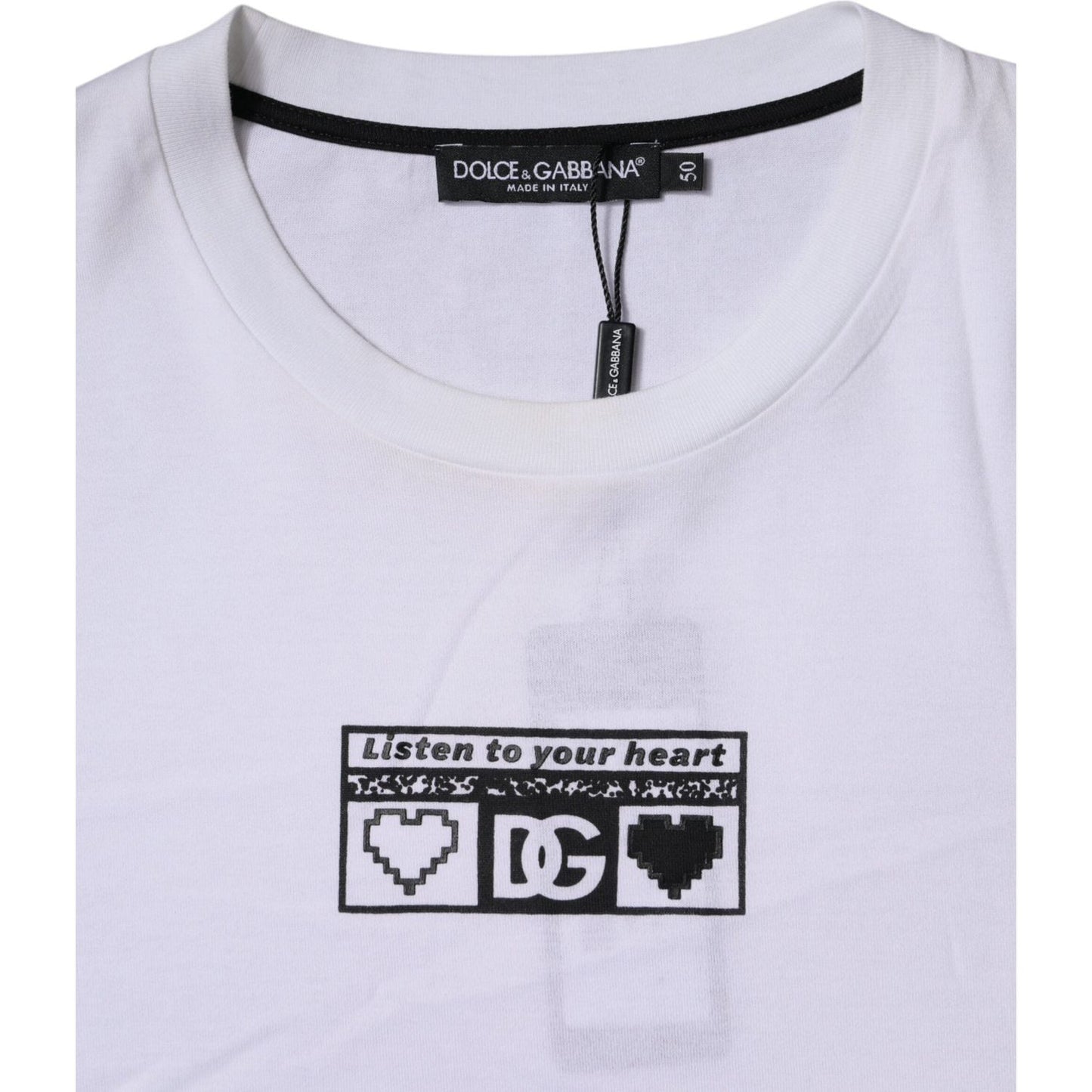 Dolce & Gabbana White Logo Print Cotton Crew Neck T-shirt