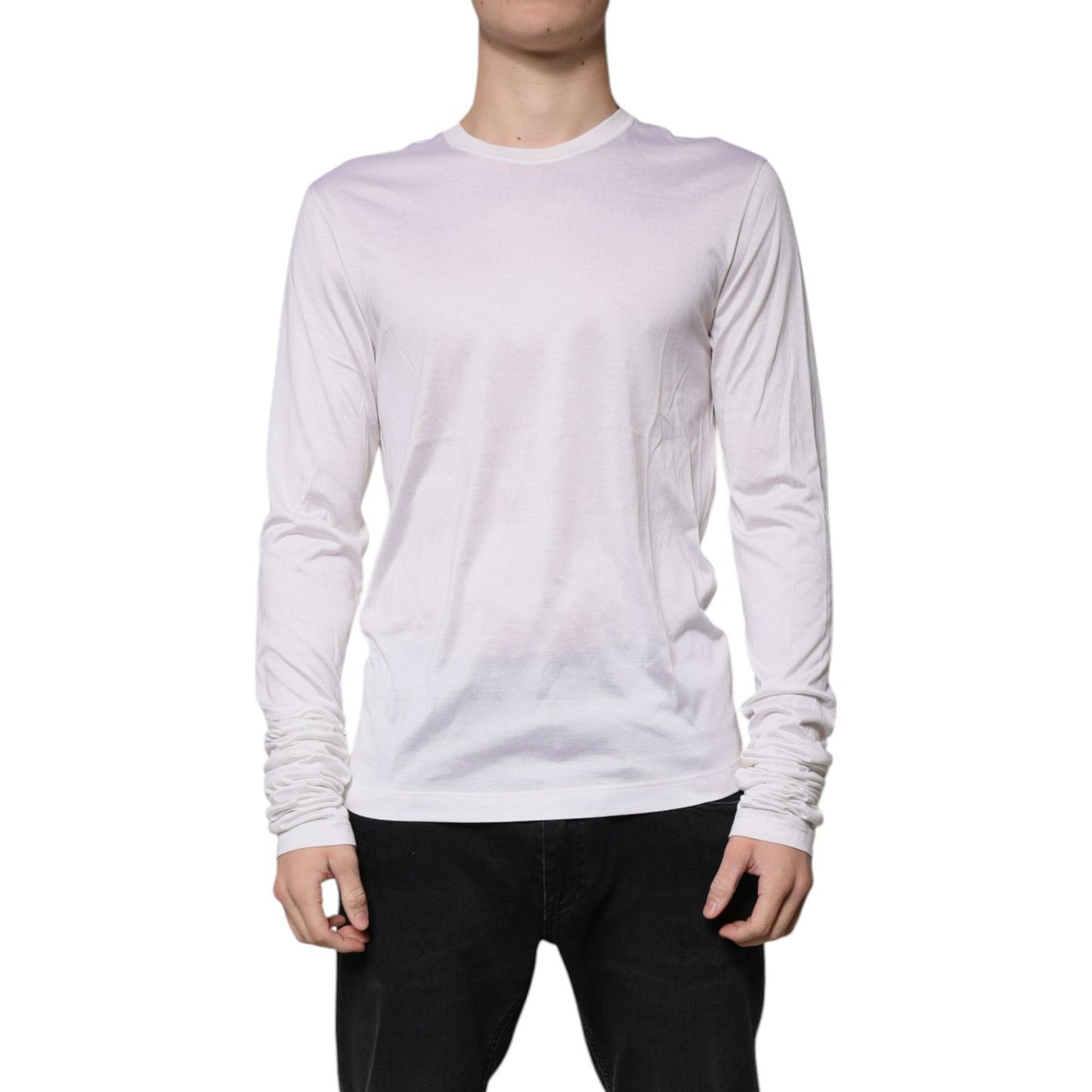 Dolce & Gabbana White Silk Crew Neck Men Pullover Sweater
