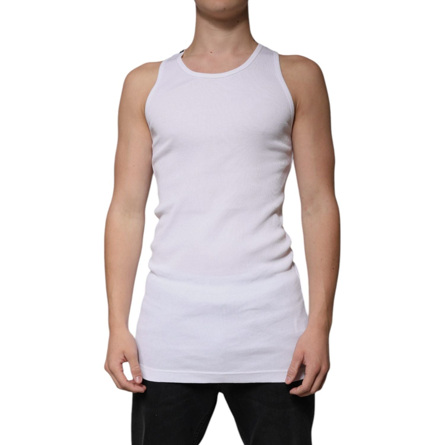 Dolce & Gabbana White Cotton Sleeveless Round Neck Tank T-shirt