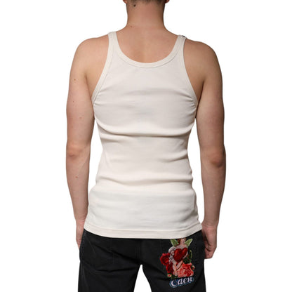 Dolce & Gabbana Off White Cotton Sleeveless Round Neck Tank T-shirt