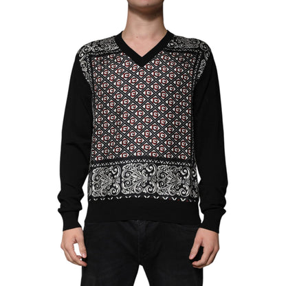 Dolce & Gabbana Black Logo Wool V-neck Pullover Sweater