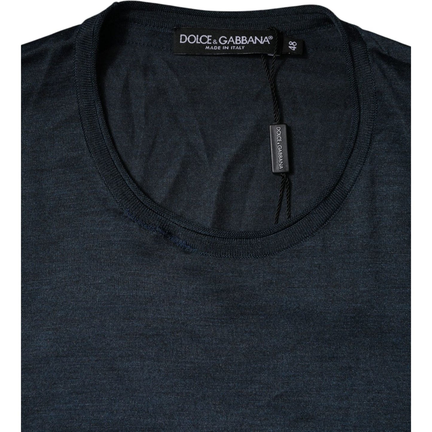 Dolce & Gabbana Dark Blue Silk Crew Neck Short Sleeve T-shirt TSH87794-48