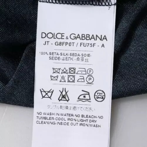Dolce & Gabbana Dark Blue Silk Crew Neck Short Sleeve T-shirt TSH87794-48