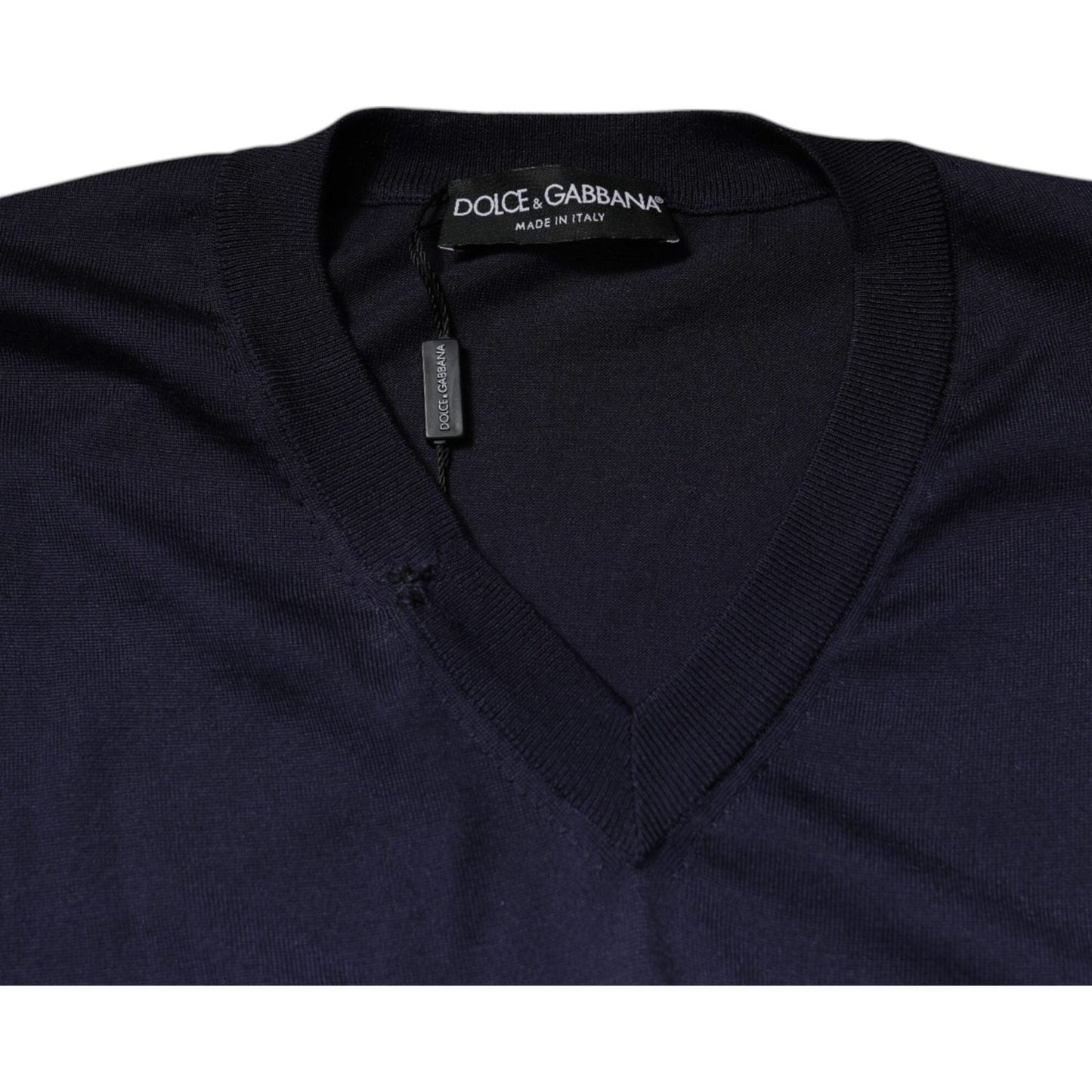 Dolce & Gabbana Navy Blue Silk V-neck Pullover Sweater TSH87799-52