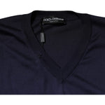 Dolce & Gabbana Navy Blue Silk V-neck Pullover Sweater TSH87799-52