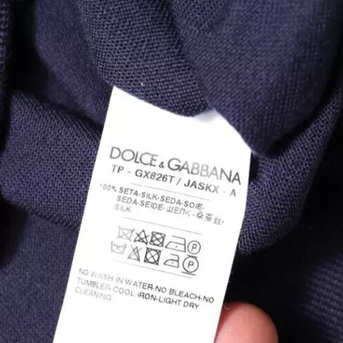 Dolce & Gabbana Navy Blue Silk V-neck Pullover Sweater TSH87799-52