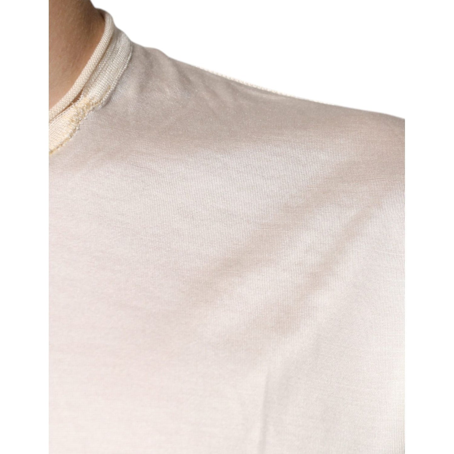 Dolce & Gabbana Off White Silk Crew Neck Henley T-shirt