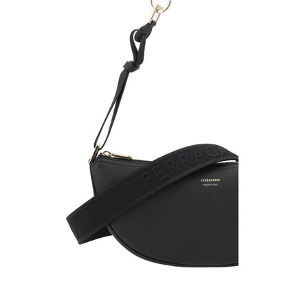 Ferragamo Black Calf Leather Bos Taurus Shoulder Bag