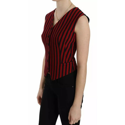 Dolce & Gabbana Red Black Stripe Vest Waistcoat Blouse Top