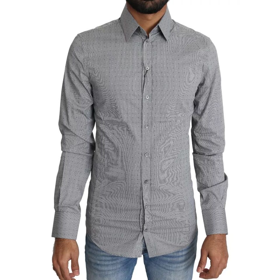 Dolce & Gabbana Gray SICILIA Dotted Semi Fitted Formal Shirt TSH5484-37