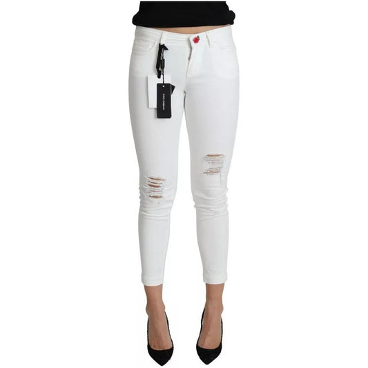Dolce & Gabbana White Cotton Distressed Pretty Fit Denim Jeans