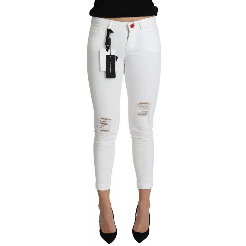 Dolce & Gabbana White Cotton Distressed Pretty Fit Denim Jeans