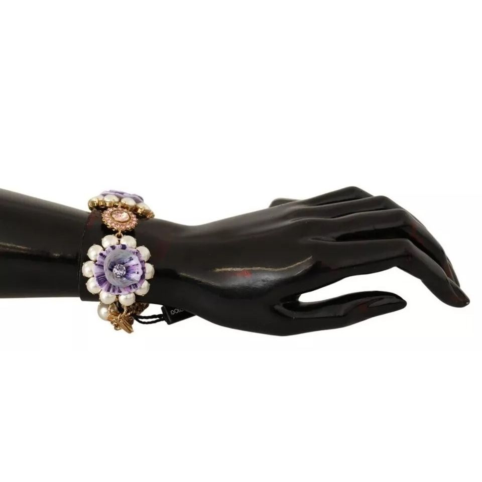 Dolce & Gabbana FIORI BLOOMING Floral Baroque Crystals Brass Bracelet