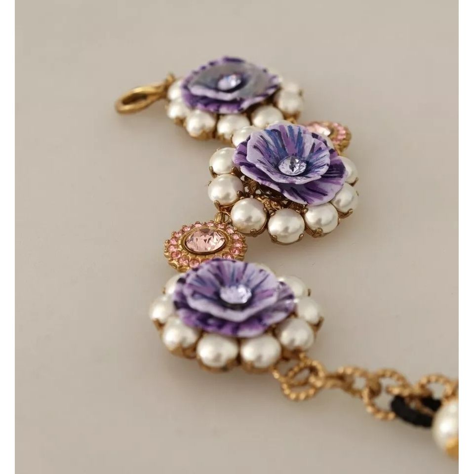 Dolce & Gabbana FIORI BLOOMING Floral Baroque Crystals Brass Bracelet