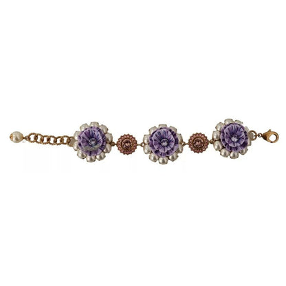Dolce & Gabbana FIORI BLOOMING Floral Baroque Crystals Brass Bracelet