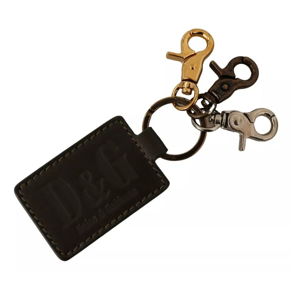 Dolce & Gabbana Green Leather D&G Logo Metal Ring Hook Keyring Keychain
