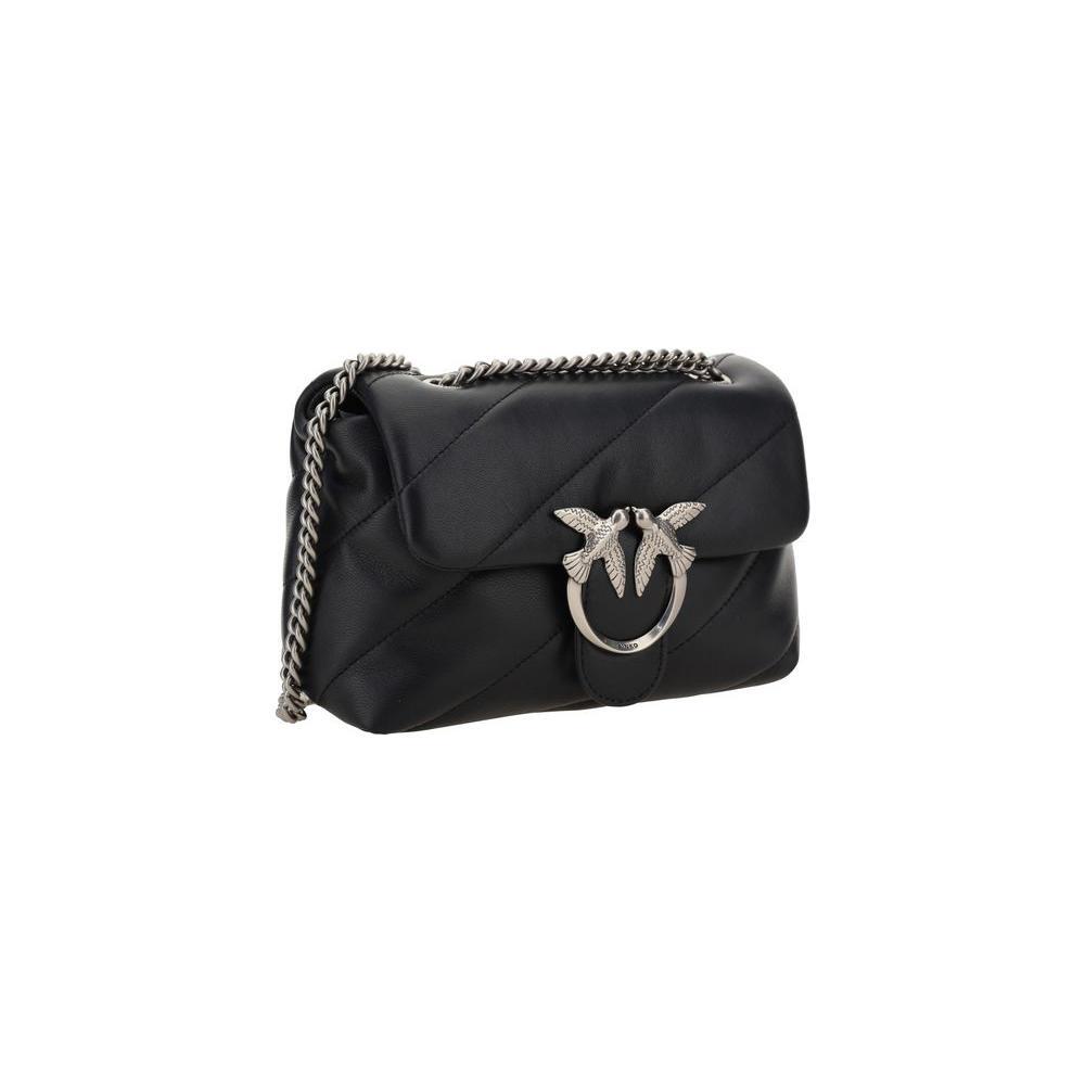 PINKO Black Calf Leather Bos Taurus Shoulder Bag