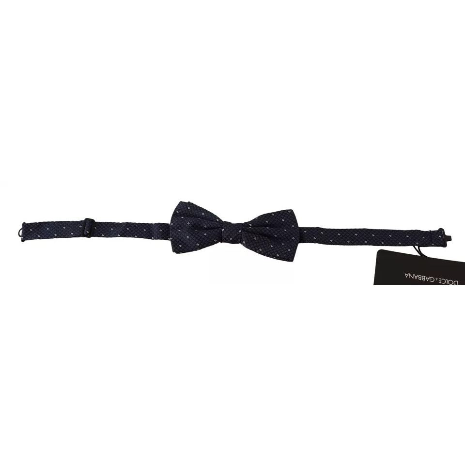 Dolce & Gabbana Blue Patterned Silk Adjustable Neck Bow Tie Men