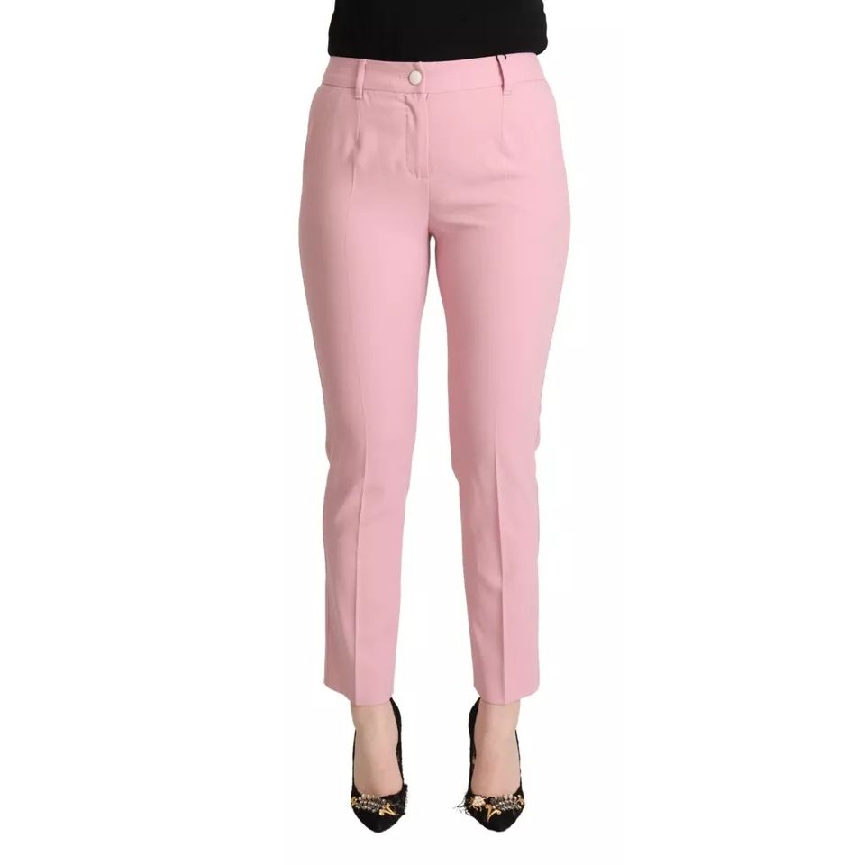 Dolce & Gabbana Pink Wool Mid Waist Tapered Pants