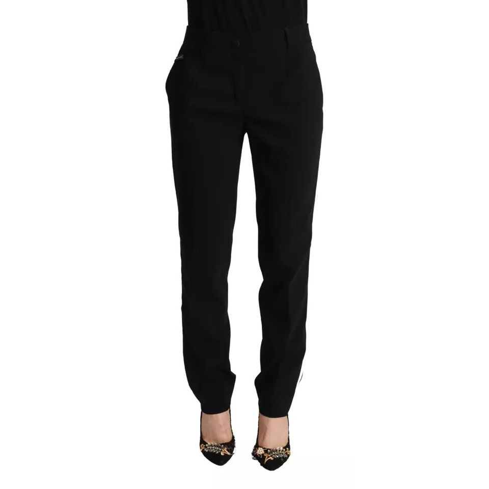 Dolce & Gabbana Black White Stripes Wool Tapered Pants