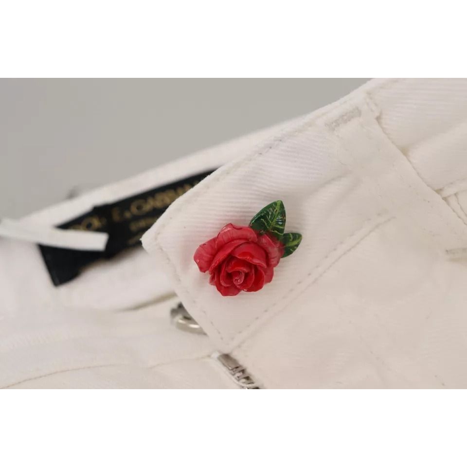 Dolce & Gabbana White Cotton Denim Pretty Slim Fit Jeans