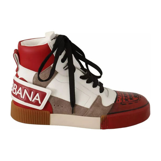 Dolce & Gabbana Red White Beige Leather High Tops Sneakers Shoes MV4619-40