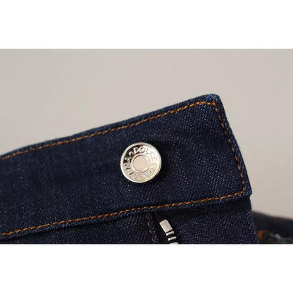 Dolce & Gabbana Dark Blue Embellished Denim Hot Pants Shorts