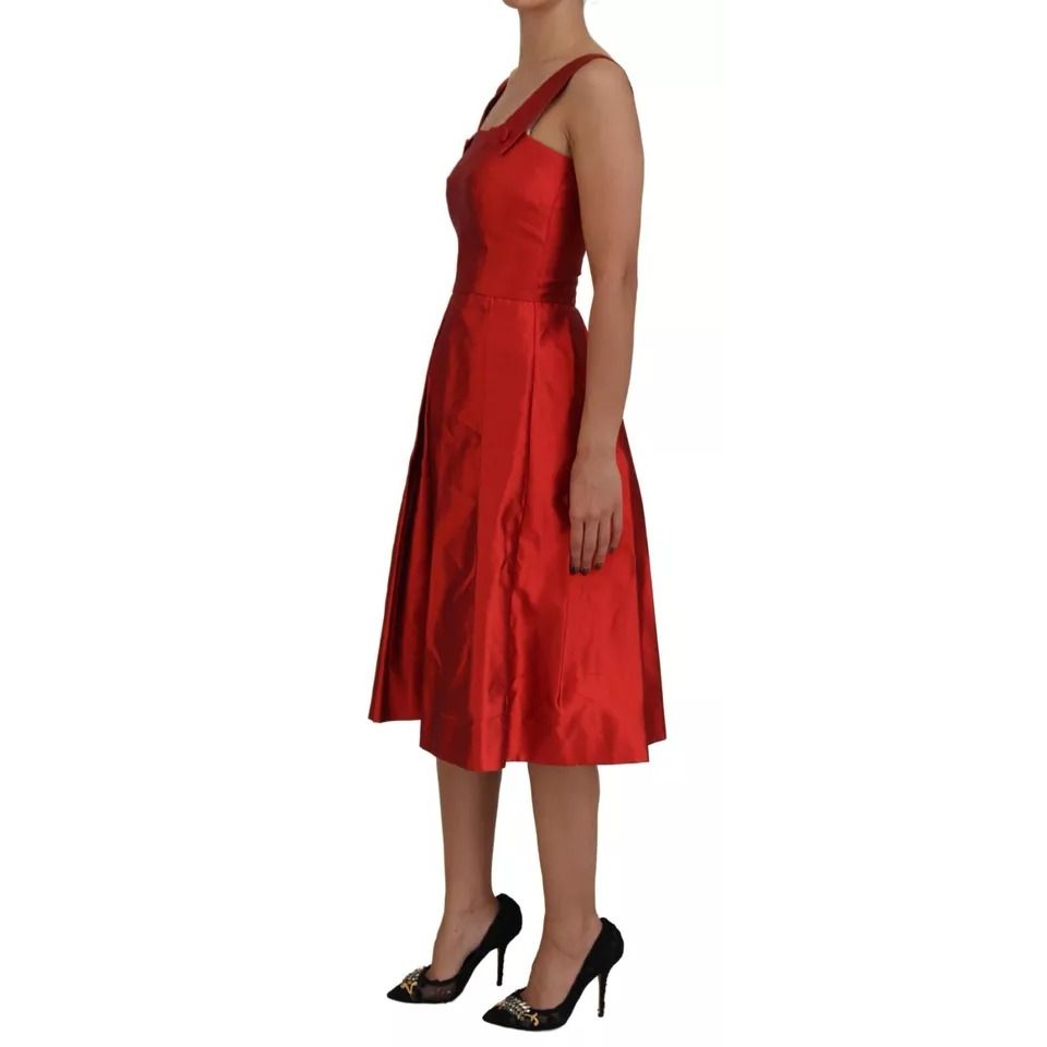 Dolce & Gabbana Red A-line Pleated Midi Satin Silk Dress