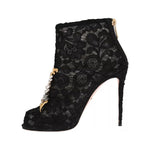 Dolce & Gabbana Black Crystal Lace Booties Stilettos Shoes LA3569-38.5