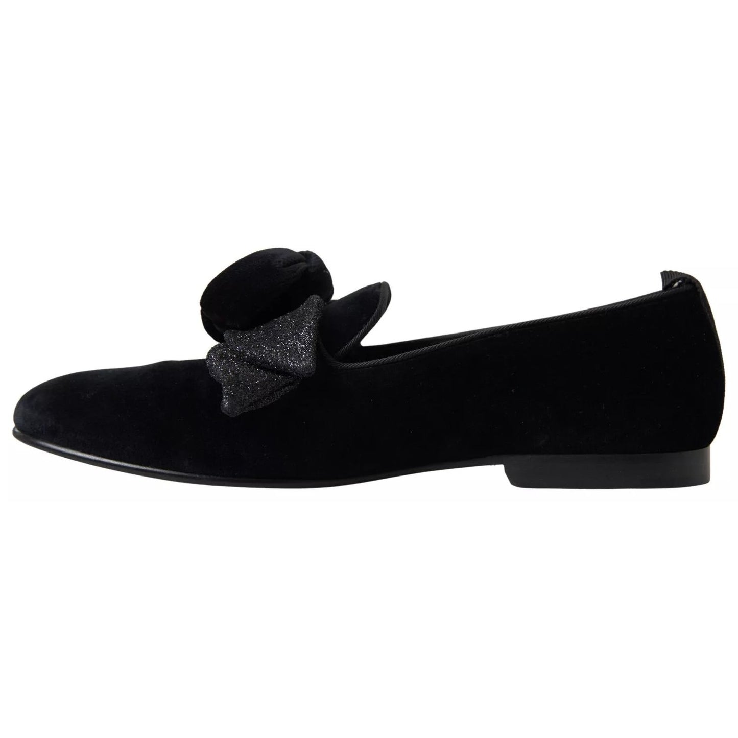 Dolce & Gabbana Black Velvet Flats Bow Young Queen Shoes