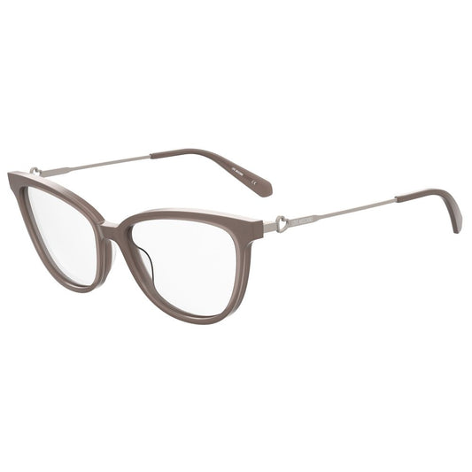 Love Moschino Brown Acetate Frames with cat-eye design and silver temples, model MOL60009QF316, lens/bridge/temple size 53/16/140 mm
