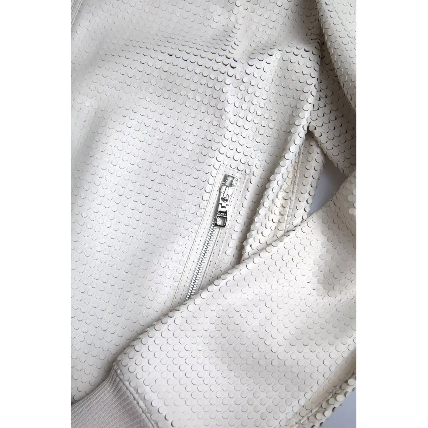 Dolce & Gabbana Off White LeatherPerforated Full Zip Jacket