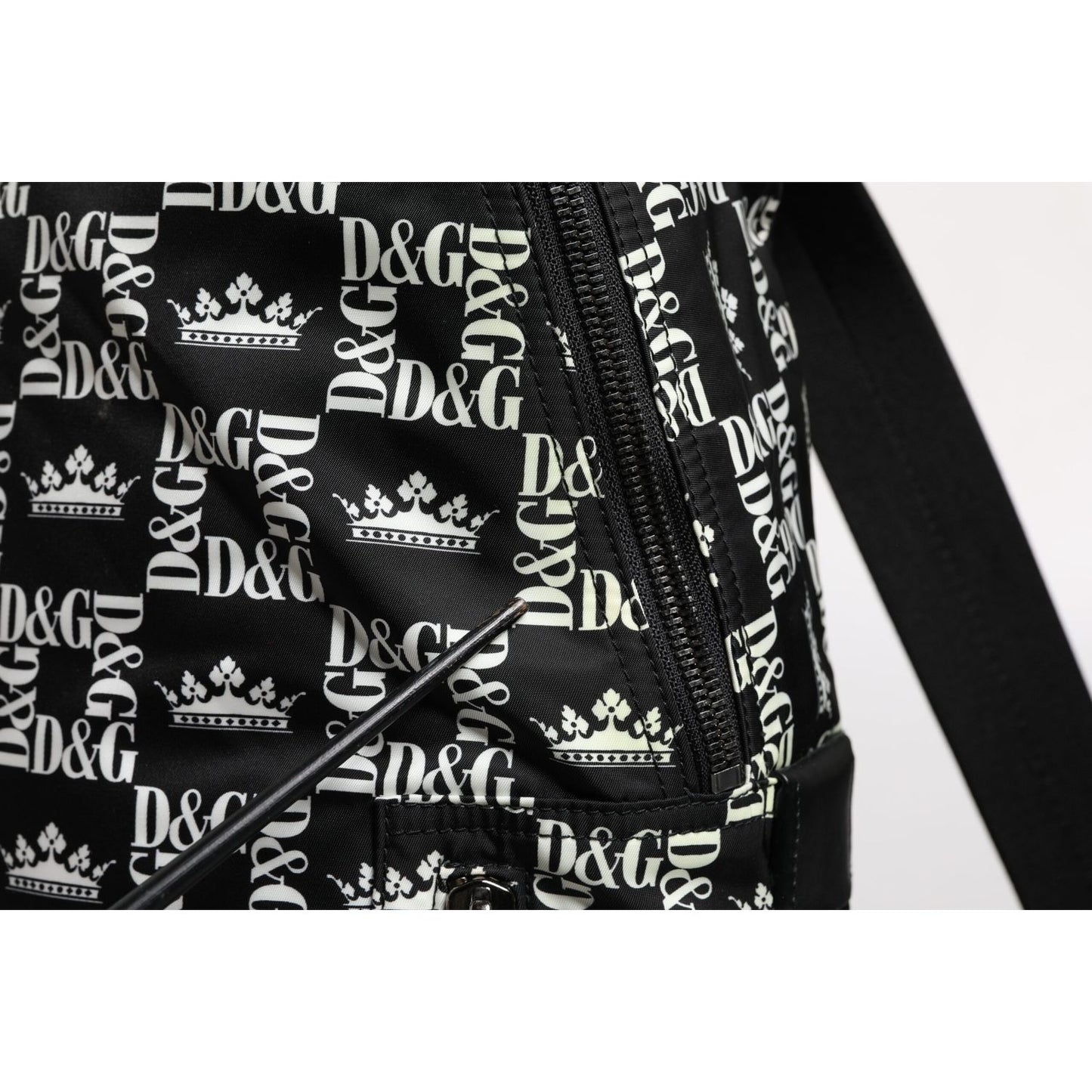 Dolce & Gabbana Black White Crown Printed Nylon School Backpack Bag