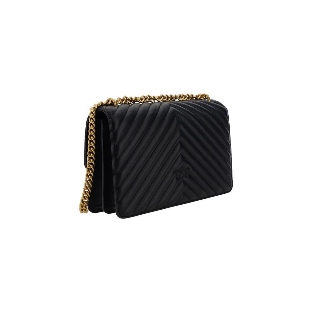 PINKO Black Calf Leather Bos Taurus Shoulder Bag