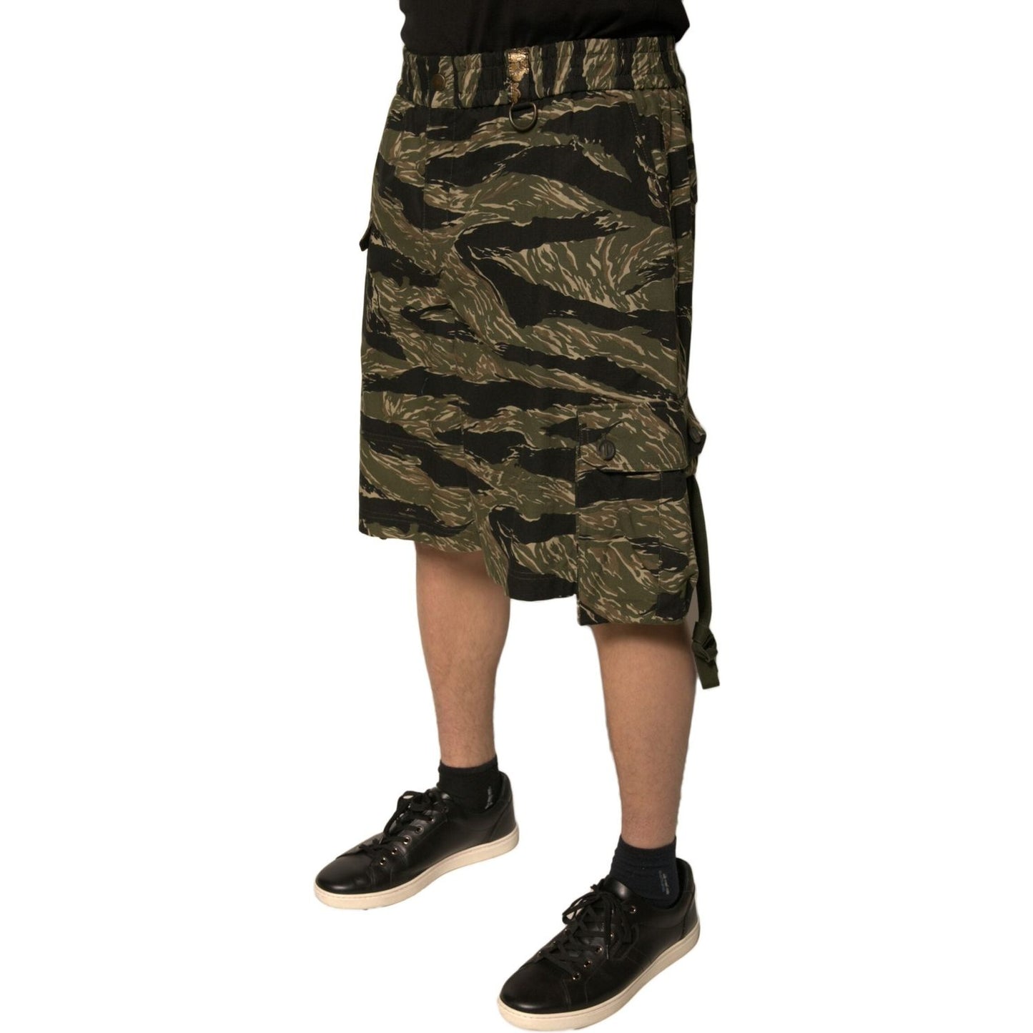 Dolce & Gabbana Black Gold Patterned Cotton Bermuda Shorts PAN75649-50