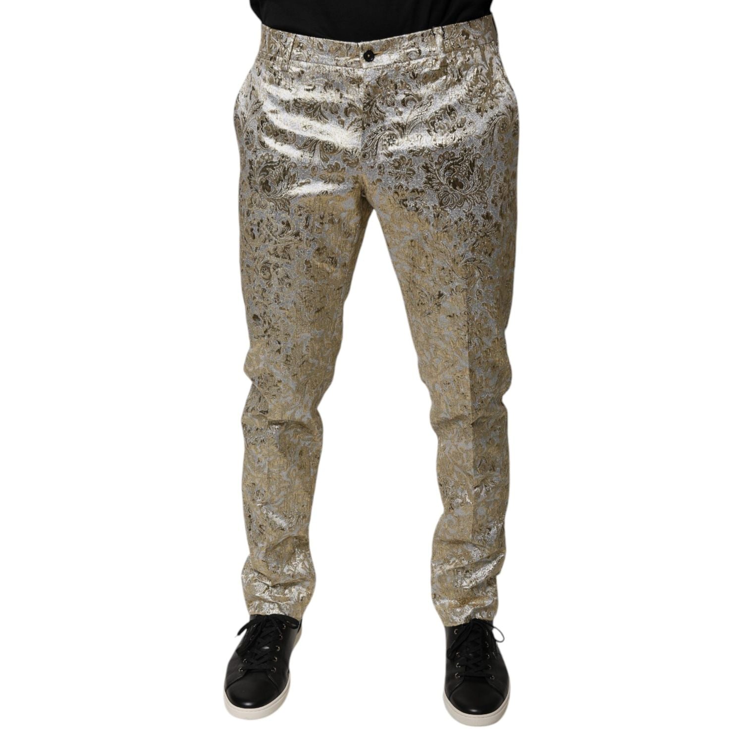 Dolce & Gabbana Gold Floral Jacquard Men Dress Pants