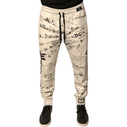 Dolce & Gabbana White Printed Cotton Jogger Sweatpants Pants