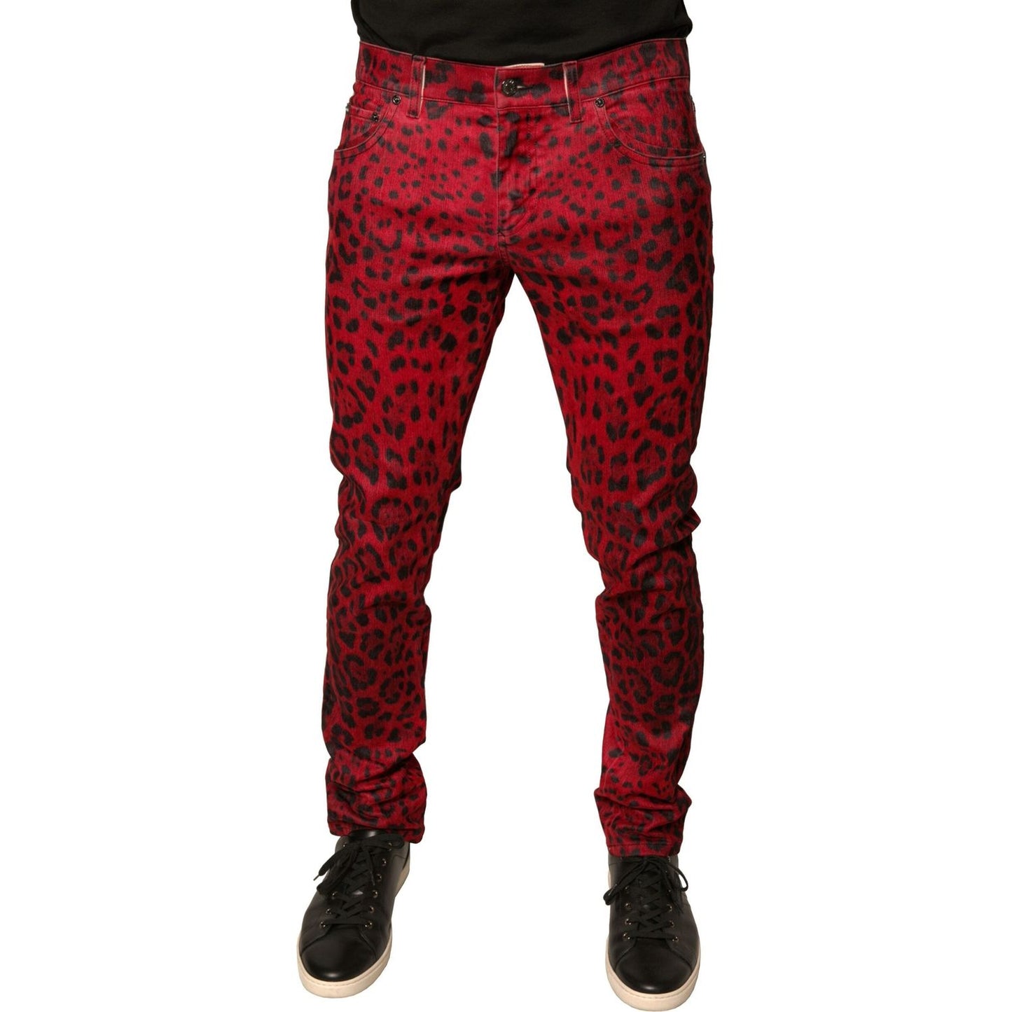 Dolce & Gabbana Red Leopard Cotton Stretch Skinny Denim Jeans