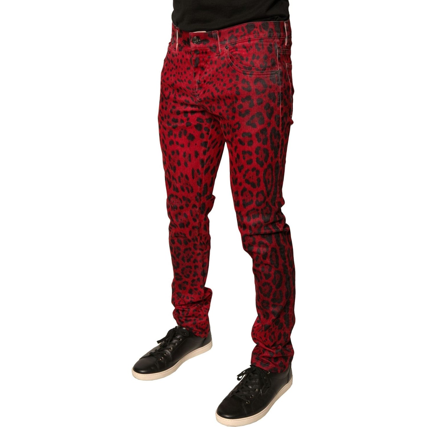 Dolce & Gabbana Red Leopard Cotton Stretch Skinny Denim Jeans